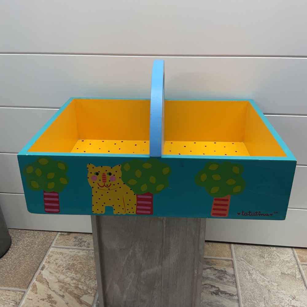 Tatutina Wooden Diaper Wipes Caddy Nursery Organizer Jungle Animals Teal Yellow